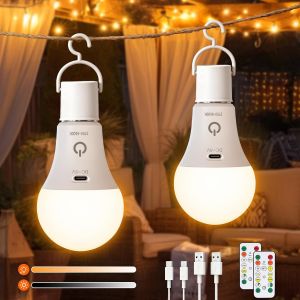 Kalanka-Lot De 2 Ampoules Rechargeables Avec T&iquest;&iquest;L&iquest;&iquest;Commande, Ampoule Sans Fil E27, 3 Temp&iquest;&iquest;Ratures De Couleur, 7w Dimmable, Touch Control, Ampoule Led Rechargeable Usb Avec Minuterie - Neuf