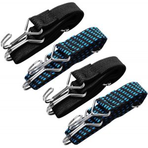CHECARZHN--NO1-Lot De 4 Tendeur Elastique Plat¿Corde Avec Crochet¿Sangle Elastique Reglable¿Tendeur Plat Elastique¿Tendeur Universel En Caoutchouc Pour Meubles, Diables, Camping, Moto - Neuf