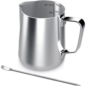 Kal-Pot À Lait En Acier Inoxydable, 350ml À Main Levée Café Pot À Lait Lait Pichet Pichet Tasse Avec Mesure Mark Et Latte Art Pen, Milk Pitcher Carafes Pour La Création Barista Cappuccino Espresso - Neuf