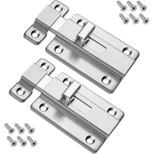 2 Pcs Boulons de Porte, Verrou de Porte en Acier Inoxydable, Verrou de Sécurité Verrouillage avec 12 Vis pour Portes Encastrées Chambre Salle De Bains Toilette - Neuf