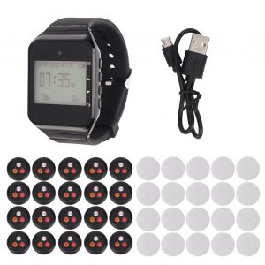 Montre teleavertisseur 20 boutons d'appel ecran LCD rechargeable sans fil systeme d'appel montre teleavertisseur soignant - Neuf