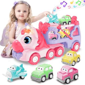 TDRFL-Jouet De Camion,5 Pcs Transporteur Voiture Avec Sons Et Lumières,Cadeau Anniversaire Enfant 2-6 Ans Garcon Filles - Neuf