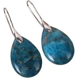Kalhx-Femme Boucles D'oreilles,Boucles D'oreilles Pendantes En Apatite Bleue Naturelle Avec Pendentif En Forme De Larme Boucles D'oreilles Pendantes Argentées En Cristal Reiki Balance Chakra Bijoux - Neuf