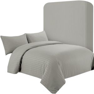 Parure De Lit King Size En Satin &Agrave; Rayures - 4 Pi&egrave;ces - Parure De Lit Douce De Style H&ocirc;tel Avec 2 Taies D'oreiller Et 1 Drap-Housse - Gris - Neuf