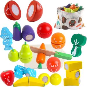Fruits en Bois &agrave; D&eacute;couper Jouets Ustensile Fruits et L&eacute;gumes Cuisine en Bois Enfant 2 Ans Cadeau pour Anniversaire No&euml;l Journ&eacute;e des Enfants Paques Enfant Fille Garcon 3 4 5 6 Ans - Neuf