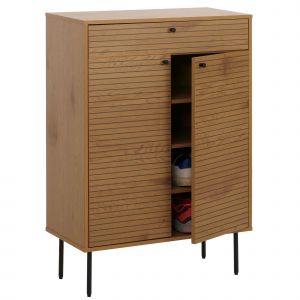 Armoire &agrave; chaussures HWC-N78, &eacute;tag&egrave;re &agrave; chaussures armoire, style scandinave m&eacute;tal bois m&eacute;lamine MVG 115x80x35cmnaturel - Neuf