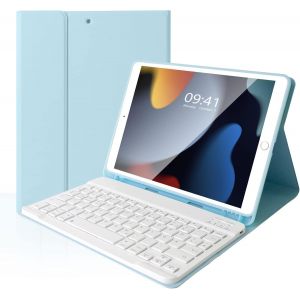 Clavier Bluetooth Pour Ipad 10.2 9ème Gen 2021/8a Gen 2020/7a Gen 2019, Ipad Air 3 2019, Ipad Pro 10.5 2017, Avec Étui De Protection,Disposition Italienne Qwerty,Bleu Clair - Neuf