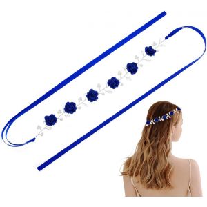 Kal-Serre Tete Femme Chic Bandeau Bleu Mariée Cheveux Vigne Scintillait Cristal Mariage Tête Feuille Casque Pour Demoiselle D'honneur Et Fleur Les X04812 - Neuf