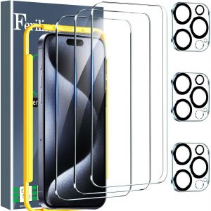 Kal-8-En-1 Protection Verre Trempé Pour Iphone 15 Pro Max Accessoire 4 Pièces Vitre Protection Écran 4 Pièces Protection Camera Objectif Arriere Appareil Photo Coque Amical - Neuf