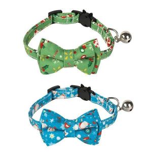 Lot De 2 Colliers De Noël Festifs Pour Petits Chiens Avec N?uds Papillon Amovibles ¿ Motif Père Noël Et Flocon De Neige - Neuf