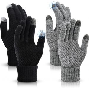 2 Pairs Of Women's Winter Knitted Gloves, Some Warm Gloves, Touch Screen Gloves With Fine Fleece Lining, Suitable For Leisure Activities, Black & White, One Size - Neuf