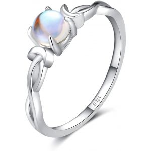 Bague Pierre De Lune Argent Pour Femme 925 Argent Sterling Ouverte R&eacute;glable Feuilles D'olivier Bleue Ovale Moonstone Anniversaire Mariage Promise Bijoux M&egrave;re Filles - Neuf