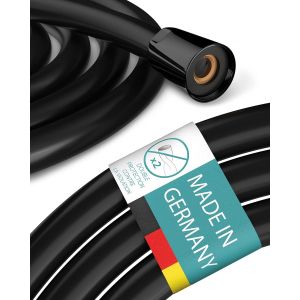 Tuyau douche 2m-Flexible Plastique Noir Mat Double Protection Anti-Torsion-Résistant aux Plis,Raccord Universel ¿""-Fabriqué en Allemagne - Neuf