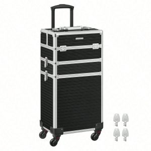 Valise de maquillage Professionnel 3-en-1, Mallette Cosm&eacute;tique, XXL, 34 x 24 x 70,5 cm, Verrouillable, roulettes &agrave; 360&deg;, pour voyages, Manucu - Neuf