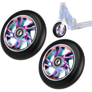 Bin Scooter Wheels, 2 X 110 Mm Scooter Wheels, Replacement Wheels With Abec 9 Bearing, Compatible With Land Surfer/Prodigy/Apollo/Jd Bug Stunt Scooter, Non-Slip (Colourful) - Neuf