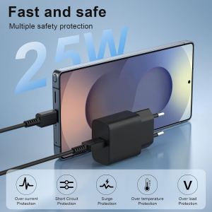 Chargeur Usb-C 25w Avec C&acirc;ble Usb-C,Prise De Charge Rapide Type-C Et Adaptateur De C&acirc;ble Compatible Pour Samsung Galaxy S24/S23/S22/S21 Ultra/S20/Note20/S10/S9 A55 A54 A53 Flip 3/Z - Neuf
