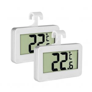 Sjzg-Thermom&egrave;tre De R&eacute;frig&eacute;rateur, Lot De 2 Moniteur Lcd Digital Thermom&egrave;tre Pour R&eacute;frig&eacute;rateur Cong&eacute;lateur Avec Grand &Eacute;cran Lcd,Magn&eacute;tique,Dos &Agrave; Suspendre Crochet R&eacute;tractable Et Support 2 Pack - Neuf