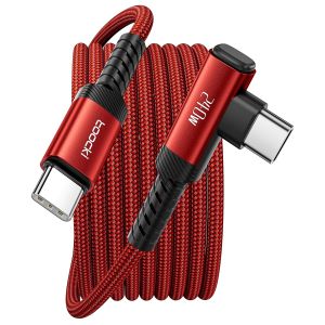 JGD-Cable USB C to USB C 240W 1M, Charge Rapide PD3.1 & Transfert de Donn&eacute;es 480Mbps, C&acirc;ble Type-C Angl&eacute; Tress&eacute; Nylon pour iPhone 17 Pro Max/16/16 Pro Max/15, MacBook, iPad, Galaxy S25, Rouge - Neuf