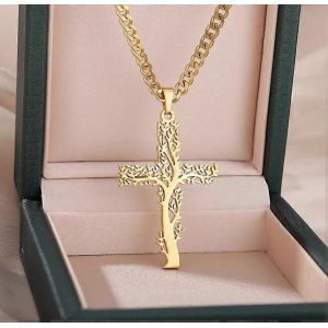Mode Créatif Croix Loup Collier En Acier Inoxydable Pour Femmes Ras De Cou Branches Arbre De Vie Design Pendentif Collier Hommes Bijoux - Neuf