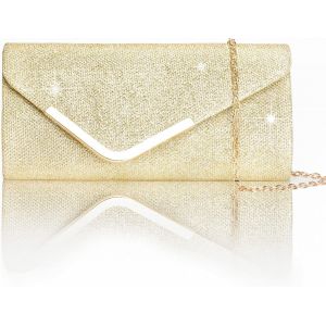 RFCBC-Pochettes et Clutches Femme, Pochette Enveloppe Sac de Soirée en Paillettes Brillant avec Chaîne, Chic Sac à Main Femmes Bandoulière Clutch Caba Sacoche pour Mariage Fete Bal Voyage (Or) - Neuf