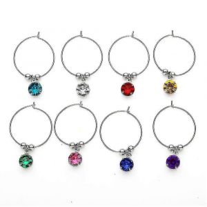 &Eacute;l&eacute;gantes Breloques R&eacute;utilisables En Verre &Agrave; Vin De 8 Pi&egrave;ces Avec Anneaux Et &Eacute;tiquettes Pour Gobelet Et Fl&ucirc;tes &Agrave; Champagne - Neuf