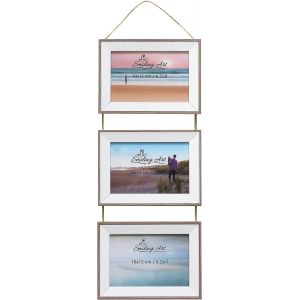 Cadre Photo Collage Mural Pour 3 Photos En Bois Mdf Avec Vitre En Verre V&eacute;ritable (3 X 10 X 15 Cm,Format Paysage) - Neuf