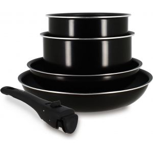 Jexnovashop-Batterie De Cuisine Amovible 5 Pièces Iris En Aluminium Noir Antiadhésive - Compatible Tous Feux Dont Induction Et Lave-Vaisselle - 2 Casseroles + 2 Poêles + 1 Poignée Amovible - 6020437 - Neuf