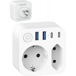 Adaptateur de voyage USA Am&eacute;rique Allemagne avec 4 USB (2 type C) EU to USA Adaptateur prise avec interrupteur, 2 prises de voyage pour Canada Mexique Tha&iuml;lande, blanc - Neuf