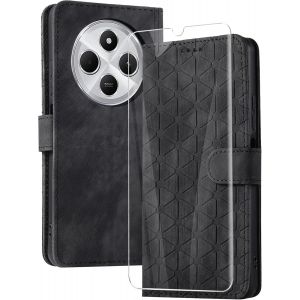 KAL-Coque Pour Xiaomi Redmi 14C 4G / Redmi A4 5G Avec Verre Tremp&eacute;,Housse En Cuir Pu Porte Carte Portefeuille, Etui De Protection &Agrave; Rabat Magn&eacute;tique,Pochette Fermeture Anti-Choc - Noir - Neuf