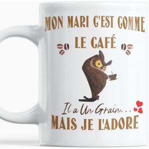 Eryi-Mug Humour Cadeau Mari Anniversaire Plaisir D'offrir Mon Mari C'est Comme Le Café Il A Un Grain Mais Je L'adore - Neuf