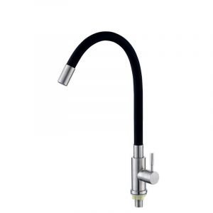 Flexibles Robinet De Cuisine Librement Pivotant Bec Haut Flexible Mitigeur D'évier Robinet Laiton Chromé Et Noir Simple Trou D'eau Froide Et Chaude Robinet D'évier - Neuf