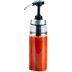 Distributeur de sauce à pompe avec bouteille en verre, distributeur de condiments de cuisine étanche pour miel, ketchup, moutarde, mayonnaise - Neuf