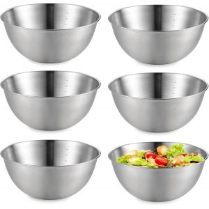 Bols À Mélanger En Métal,6 Pièces Bols En Acier Inoxydable,Bols Mélangeurs,Bol À Mélanger,Bol À Mixer En Inox Pour Cuire Et Servir,Saladiers Et Bols À Collation,Argent(16.8cm) - Neuf