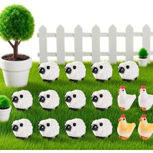 Mevronisshop-Lot De 20 Mini Figurines De Mouton, 4 Figurines Miniatures De Poules, Mignonnes D&eacute;coratives, En R&eacute;sine &Eacute;tanche, Pour Paysage Mousse, D&eacute;coration De Jardin F&eacute;&eacute;rique, Amateurs De Mouton - Neuf