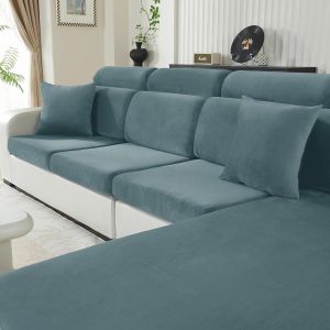 Cmws-Housse Coussin Canapé Velours, Universelle Housse Assise Canapé Extensible, Protection Pour Meubles Couvre Pour Canape Antidérapante(1 Place*3, Gris Bleu) - Neuf