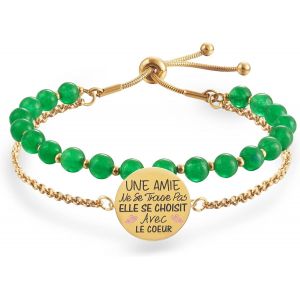 Eryi-Double Perlage Bracelet Amitié Acier Inoxydable Réglable, Cadeau Amie Original Anniversaire Noel, Ornements Pour Meilleur Amie Homme Femme, Or - Neuf