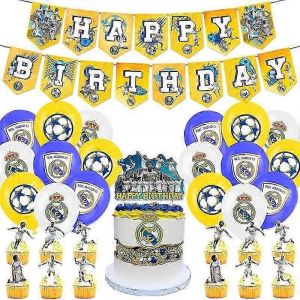 Decorations De Fete D'anniversaire Sur Le Theme Du Real Madrid, Fan De L'equipe De Football, Drapeau D'anniversaire, Gateau, Carte, Arrangement De Ballons - Neuf