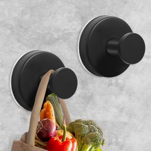 Lot de 2 crochets à ventouse noirs,sans perçage,crochets robustes pour surfaces lisses pour douche,salle de bain,cuisine,porte en verre (suspension jusqu'à 10 kg) - Neuf