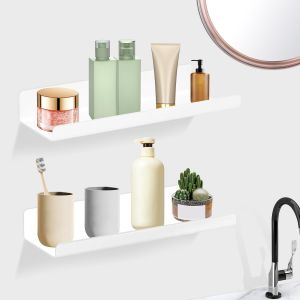 Etagere Murale sans Percage, étagère Murale en Acrylique, Etagere sans Percage, Etagere Flottante Murale, pour Chambre, Salle de Bains, Cuisine, Salon, Bureau(Blanches, 2 Pièces, 30x10x4cm) - Neuf
