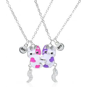 Kales-Collier,2 Collier D'amitié Pour 2 Filles Best Friend,Collier Pour 2 Chaine Argent Femme,Collier Puzzle,Collier Enfant Fille,Fille Cadeau Correspondant,Pour Amoureux,Couple,Multicolore - Neuf