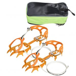 1 Paire De Crampons à Glace à 14 Dents, PoignéEs AntidéRapantes Pour Chaussures, Crampons Pour RandonnéE Sur Neige En Plein Air, Escalade, Orange - Neuf
