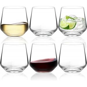 Ausune Lot De 6 Verres À Vin Sans Pied Pour Vin Rouge,Blanc,Rose,Gin,Cocktail,410 Ml,Design Moderne - Neuf