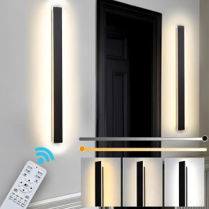 Subzonal-Applique Murale Int&eacute;rieure Dimmable,22w Lampe Murale Moderne Avec T&eacute;l&eacute;commande 2.4ghz,3000k-6000k R&eacute;glable Acrylique Luminaire Mural Pour Chambre Salon Couloir Escalier,Noir 60cm 110-240v - Neuf