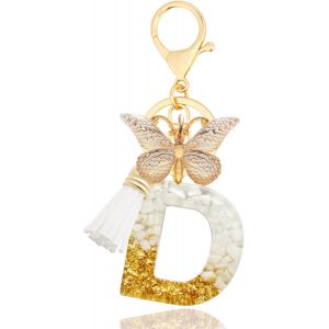 KAL-Porte-Cl&eacute;s Avec Lettre, Keychains Lettre Avec Papillons Pompon Pendentif, Alphabet Porte-Cl&eacute;s, Porte-Cl&eacute;s Initiale Pour Femmes Filles Sac &Agrave; Main Bagages D&eacute;coration - Neuf