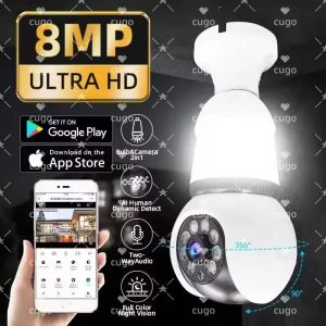 ore-8MP E27 LED ampoule caméra WiFi caméra de Surveillance HD PTZ 8X Zoom AI suivi vidéo intérieure couleur Vision nocturne caméra sans fil CCTV - Neuf