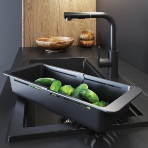 Sjzg-Passoire Pour &Eacute;vier Pour Fruits Et L&eacute;gumes - R&eacute;glable 32 &Agrave; 46 Cm - Panier &Agrave; Tamis Stable - Passoire En Plastique - Noir - - Neuf