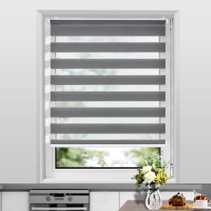 Store Enrouleur Jour Nuit Sans Cha&icirc;ne Sans Per&ccedil;age, Tirez-Arr&ecirc;tez Sans Rebond, Rideau Fiable Et Pratique, Facile &Agrave; Installer Avec Clips Pour Fen&ecirc;tre Ou Porte, 100l X 120l Cm, Gris Fonc&eacute; - Neuf