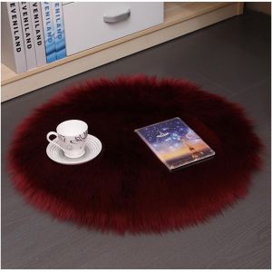 SJZG-Tapis Rond En Peau De Mouton Synthétique - Lavable - Doux - Moelleux - Long Coussin De Chaise - Imitation Laine - Pour La Décoration De La Maison - Bordeaux - 26 X 26 Cm - Neuf