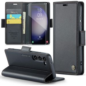 Kal-Coque Pour Samsung Galaxy S23+ 2 Pi&egrave;ces Verre Tremp&eacute;,Antivol,Prend En Charge Le Chargement Sans Fil, Pochette Fermeture Magn&eacute;tique Flip Case- Noir - Neuf