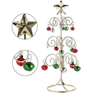 D&eacute;coration d'Arbre de no&euml;l (Rouge, Vert et Or) campanile en Fer Forg&eacute; en M&eacute;tal de Mini Arbre de No&euml;l de Bureau - Neuf